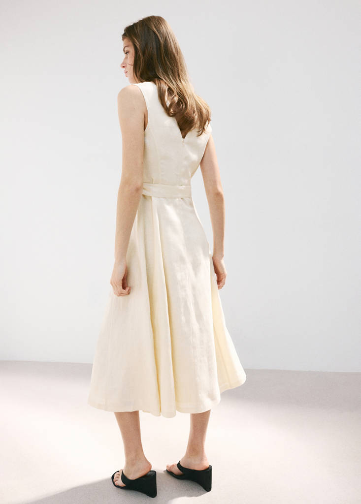 Linen midi-dress with belt — Ecru