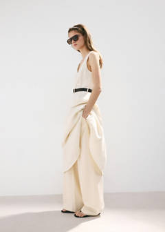 Linen midi-dress with belt — Ecru 5