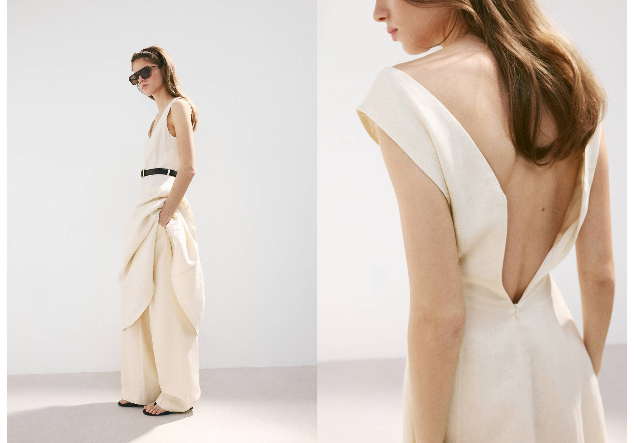 Linen midi-dress with belt - Panoramic plane