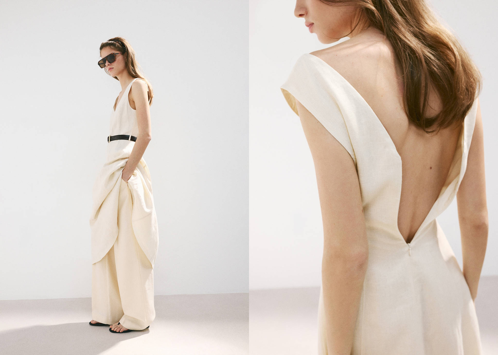 Linen midi-dress with belt - Panoramic plane