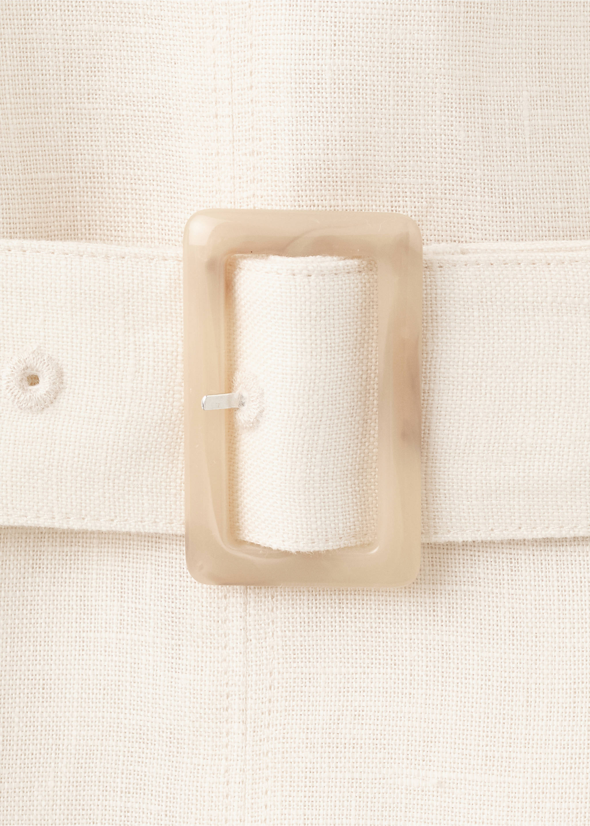 Linen midi-dress with belt - Details of the article 0, Ecru. Ref: 37051414-00.