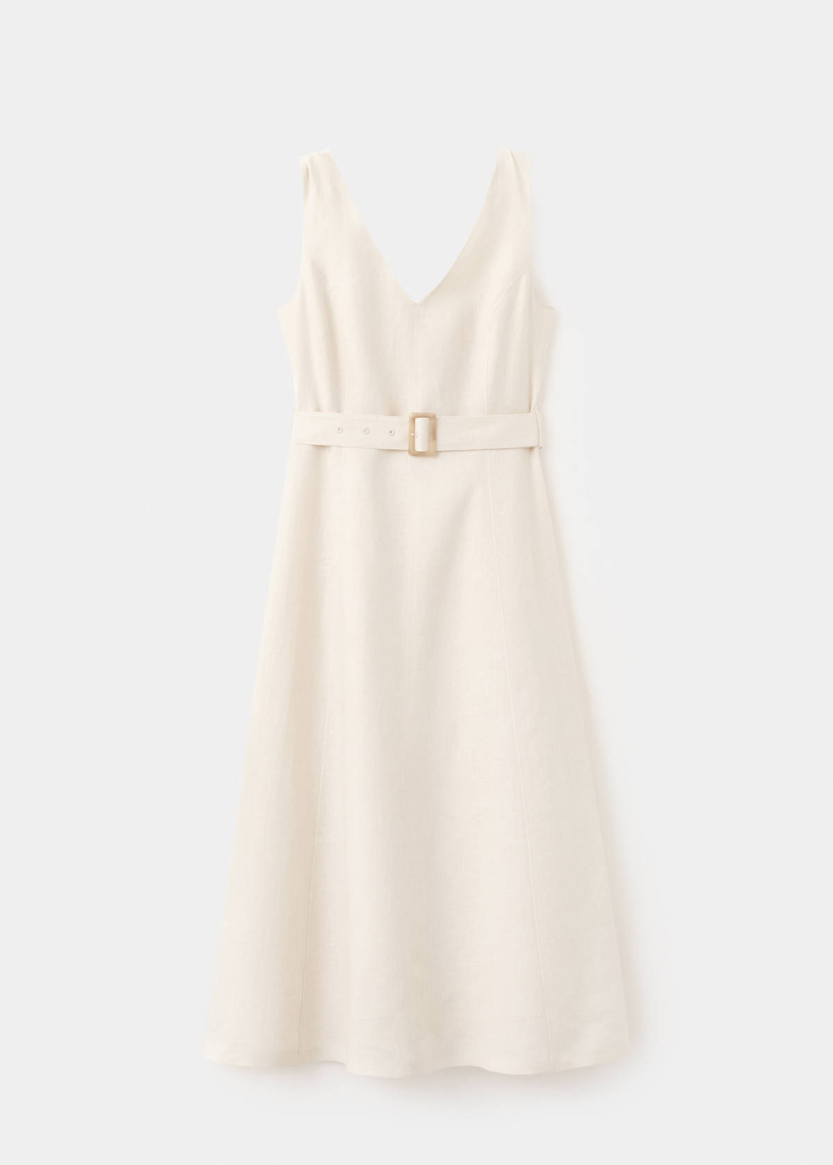 Linen midi-dress with belt — Ecru