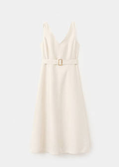 Linen midi-dress with belt — Ecru 7