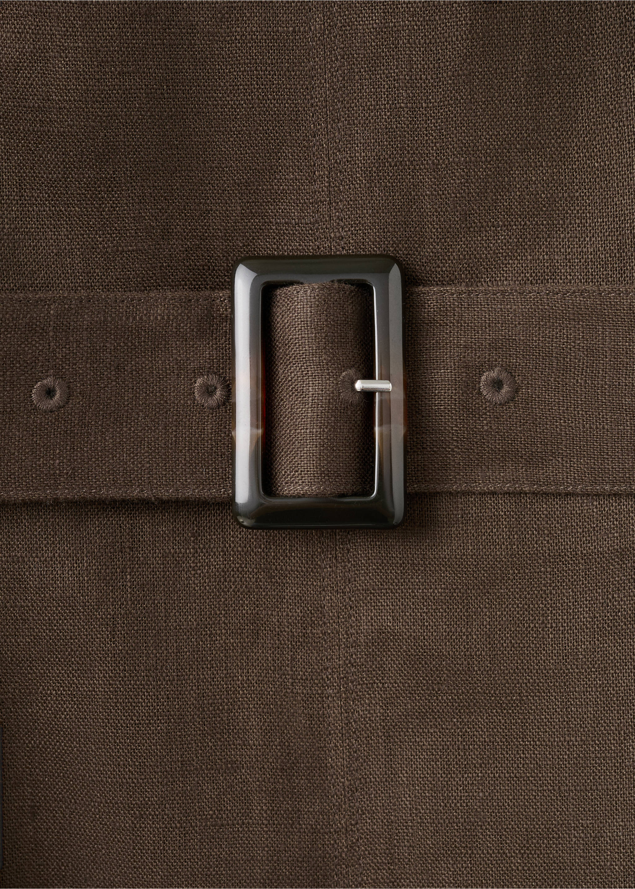 Linen midi-dress with belt - Details of the article 8, Chocolate. Ref: 37051414-00.