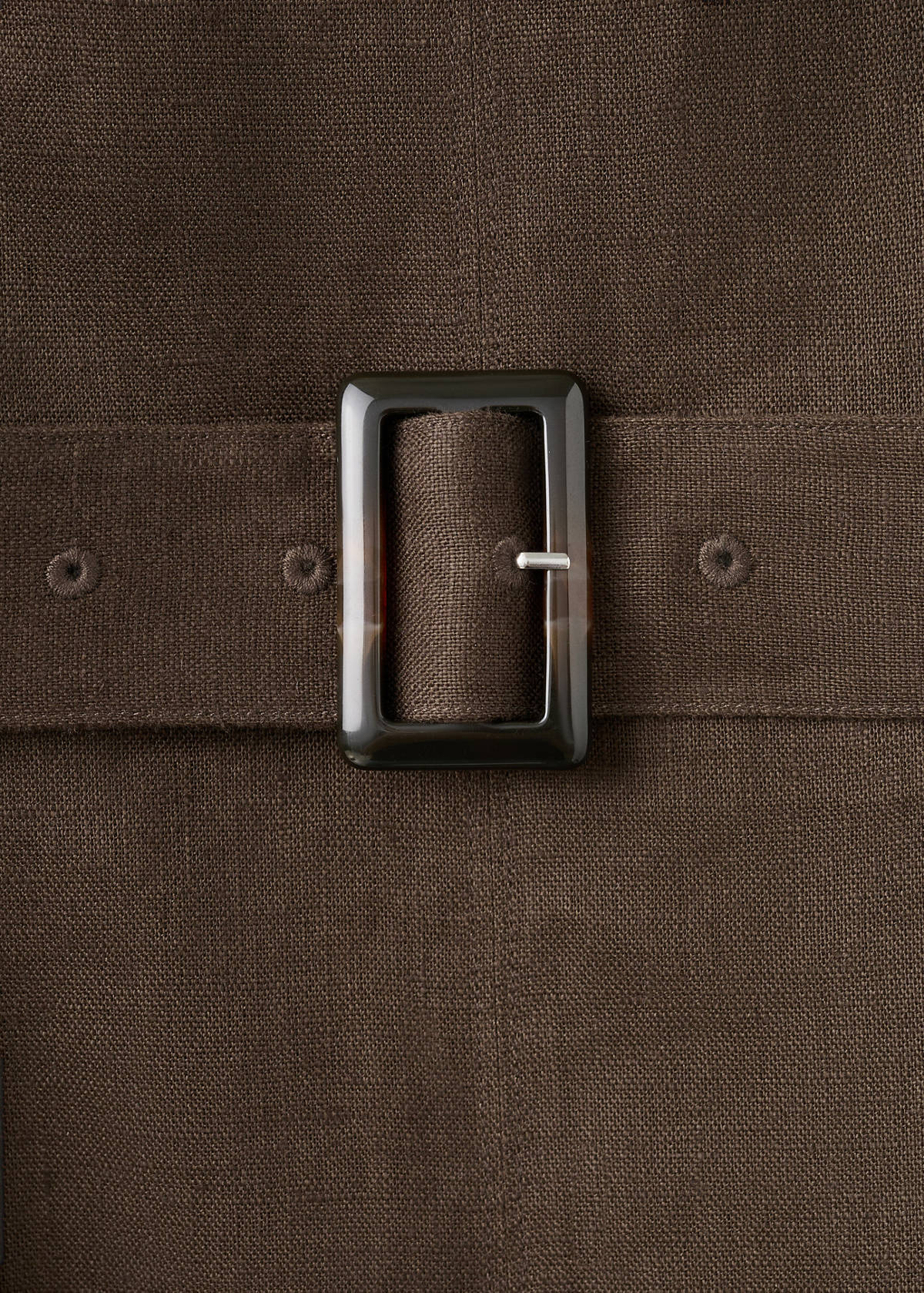 Linen midi-dress with belt — Chocolate