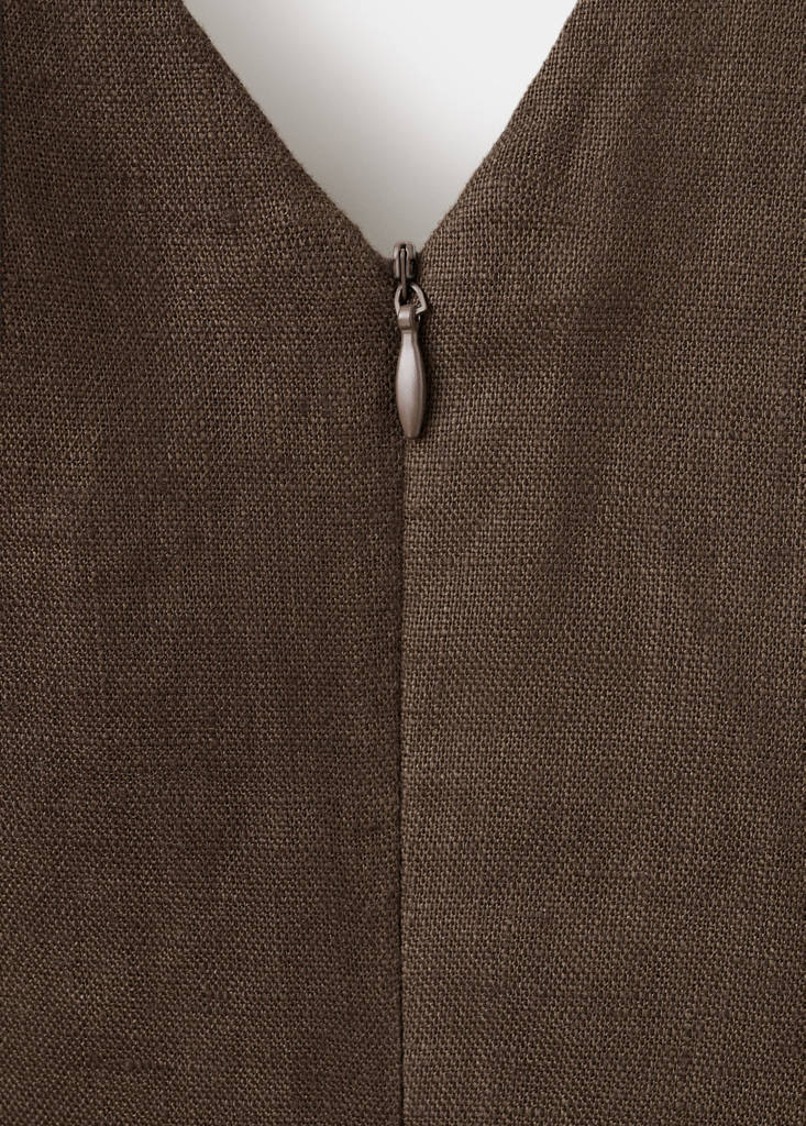 Linen midi-dress with belt — Chocolate