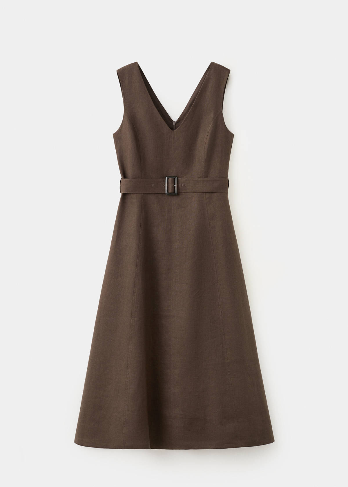 Linen midi-dress with belt — Chocolate