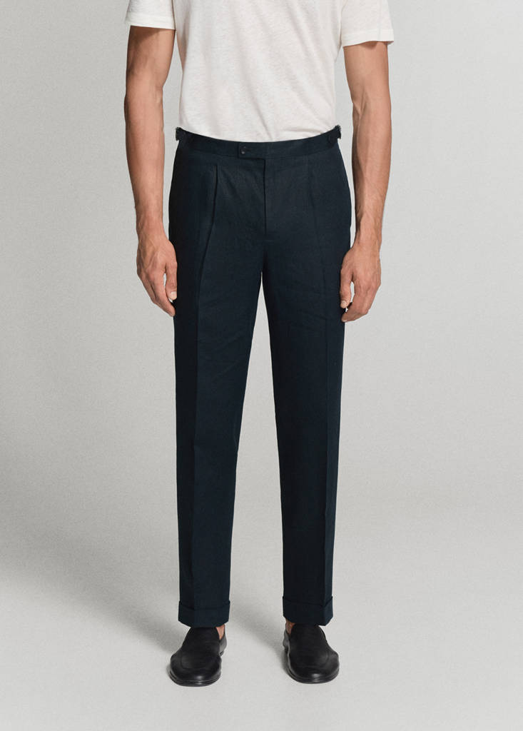 Linen-cotton blend trousers with adjustable drawstrings — Navy