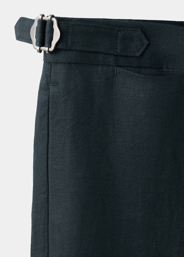 Linen-cotton blend trousers with adjustable drawstrings — Navy