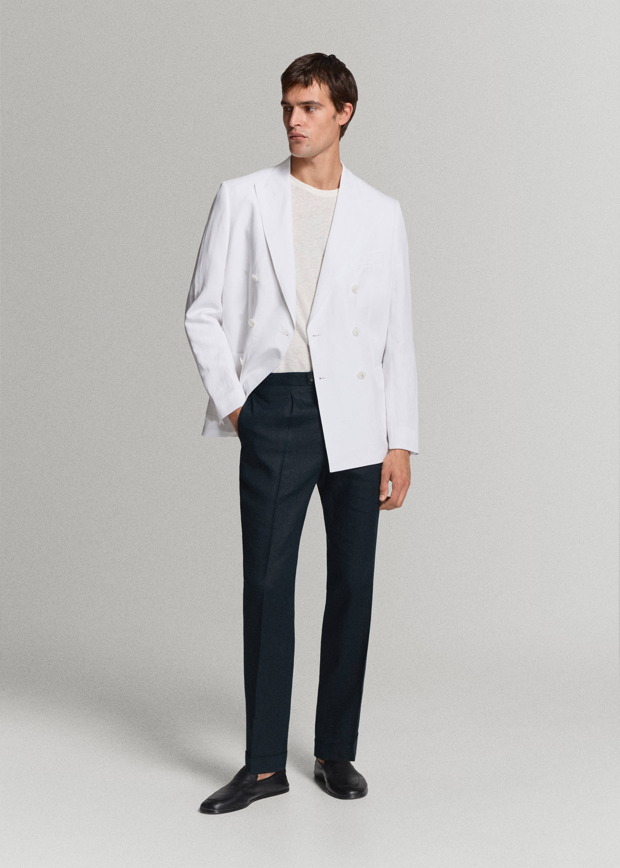 100% linen trousers with adjustable straps - General plane