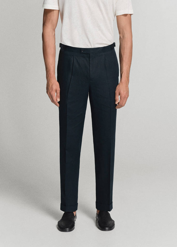 Linen-cotton blend trousers with adjustable drawstrings — Navy