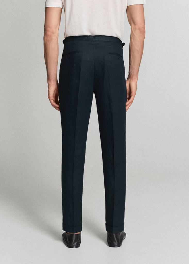 Linen-cotton blend trousers with adjustable drawstrings — Navy