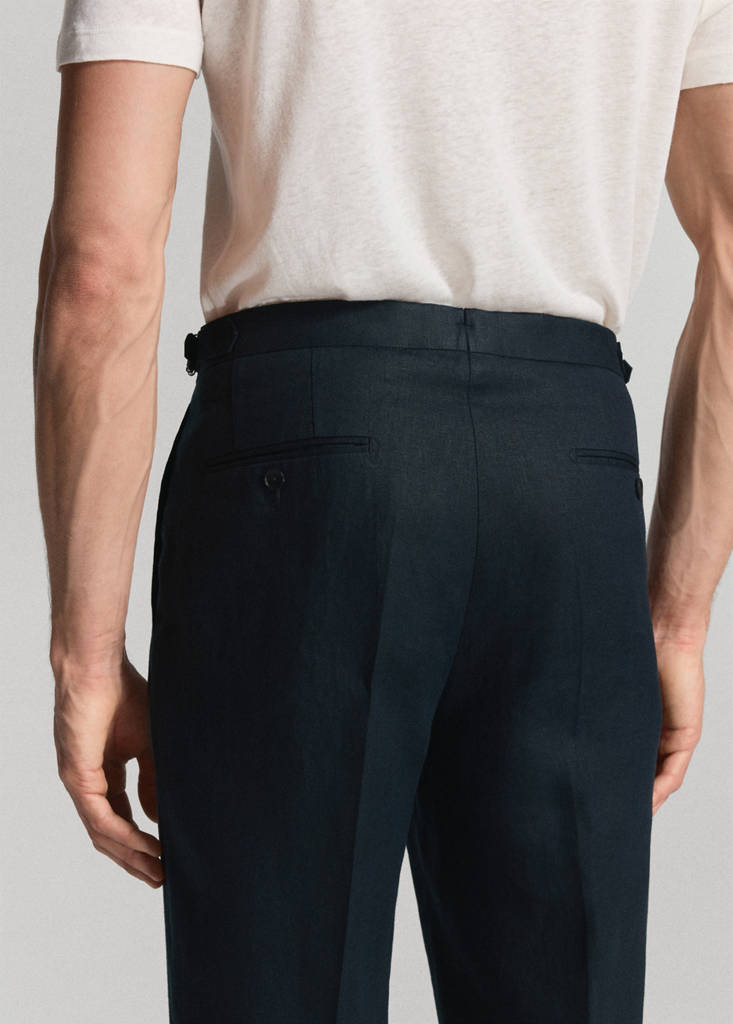Linen-cotton blend trousers with adjustable drawstrings — Navy