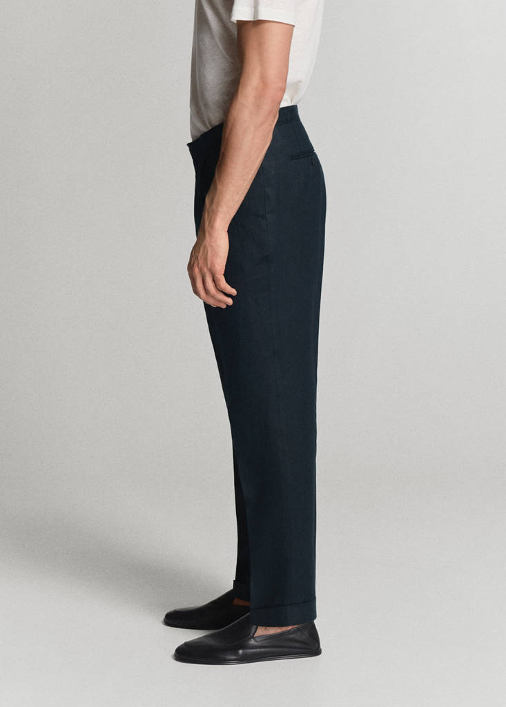 Linen-cotton blend trousers with adjustable drawstrings — Navy