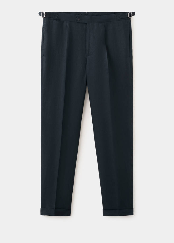 Linen-cotton blend trousers with adjustable drawstrings — Navy