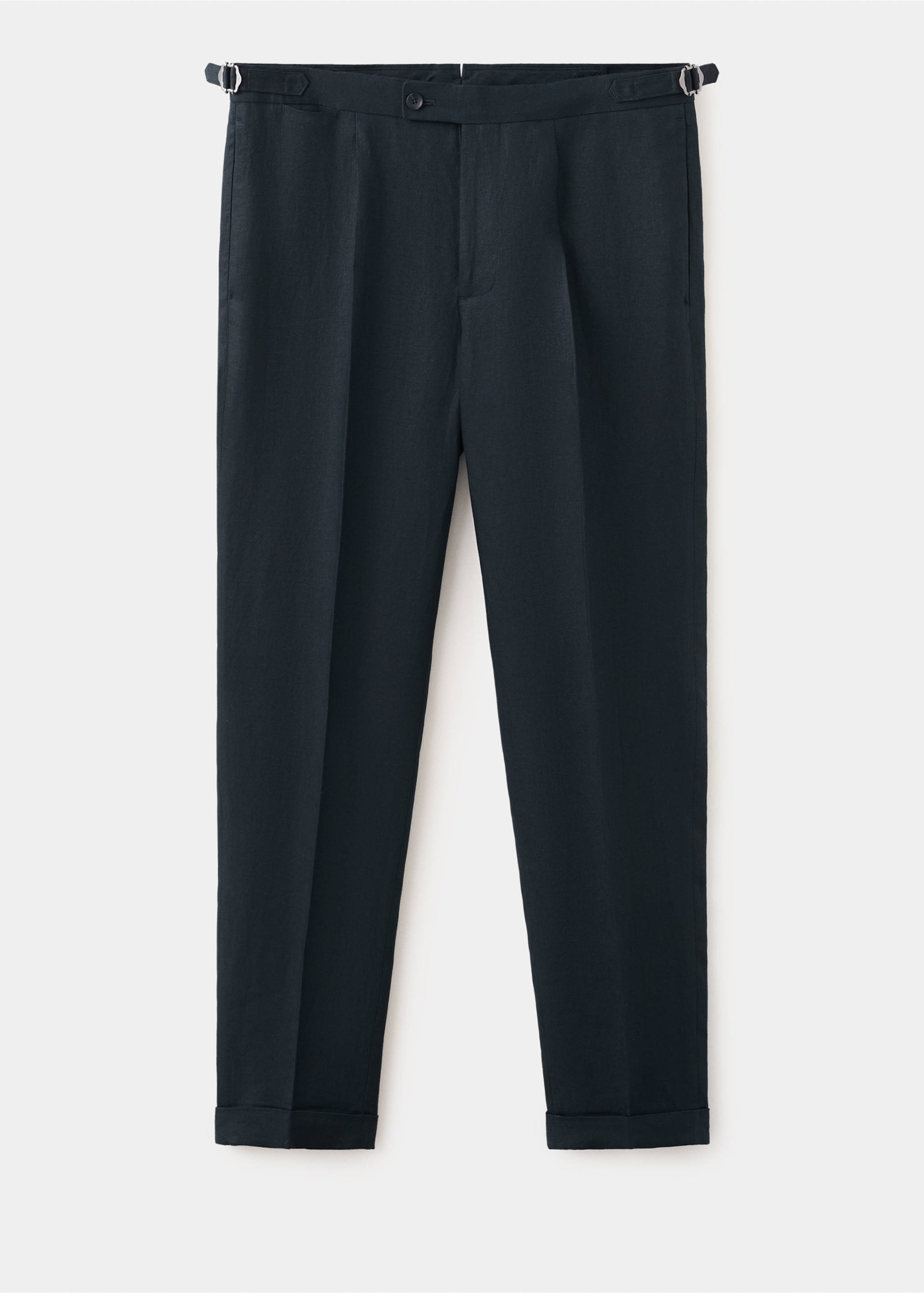 Pantalon de costume 100 % lin avec bandes ajustables - Article sans modèle, Bleu marine. Ref: 37051415-00.