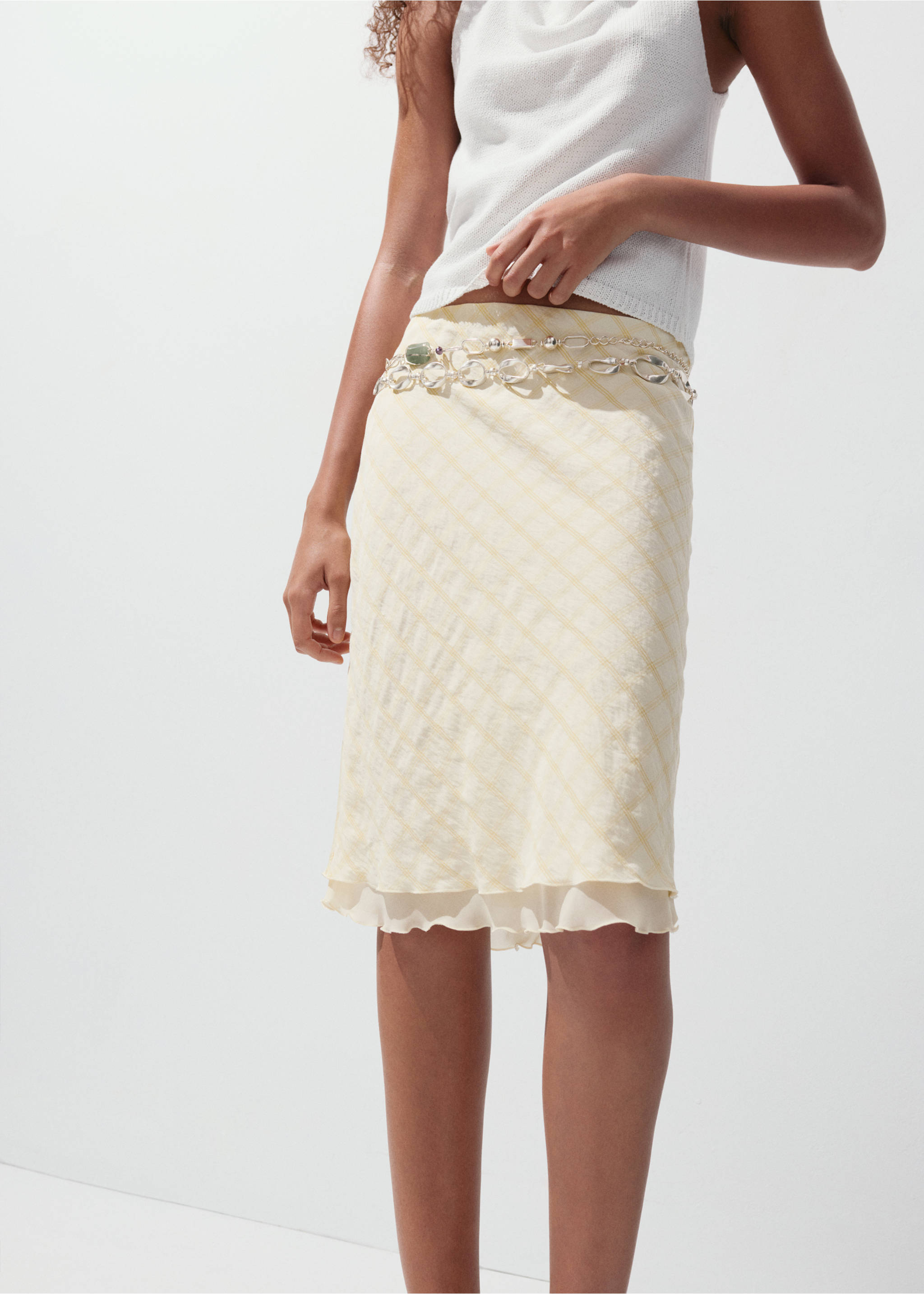 Checked midi skirt - Medium plane, Yellow. Ref: 37051417-00.