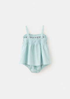 Dress and frog with embroidered details — Aqua Green 4