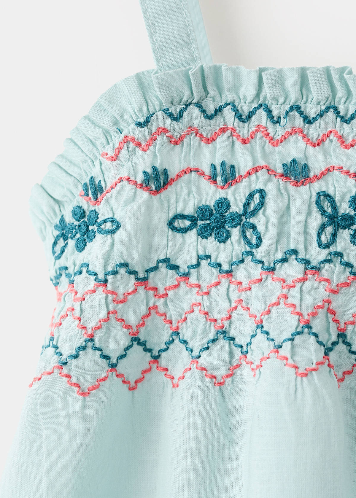 Dress and frog with embroidered details — Aqua Green