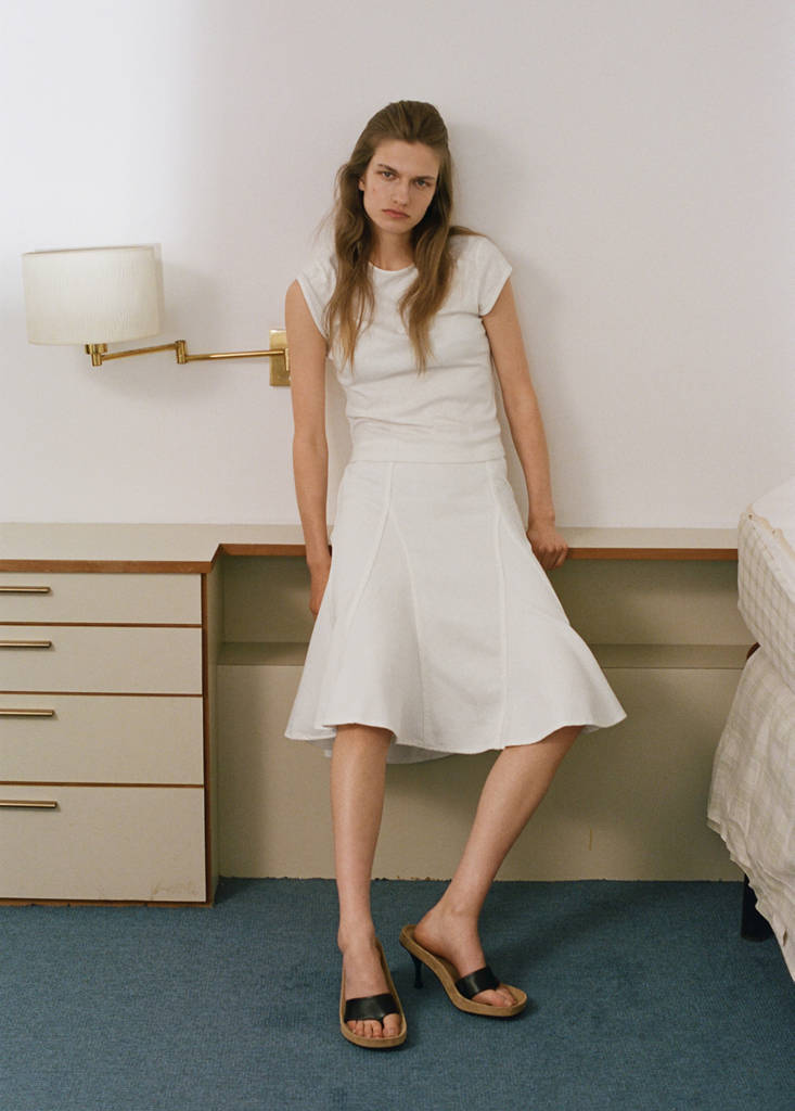 Midi cotton skirt with godets — White