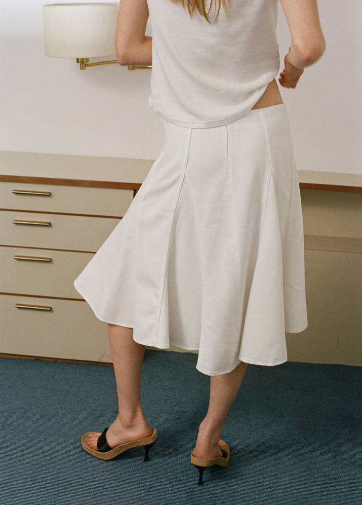 Midi cotton skirt with godets — White