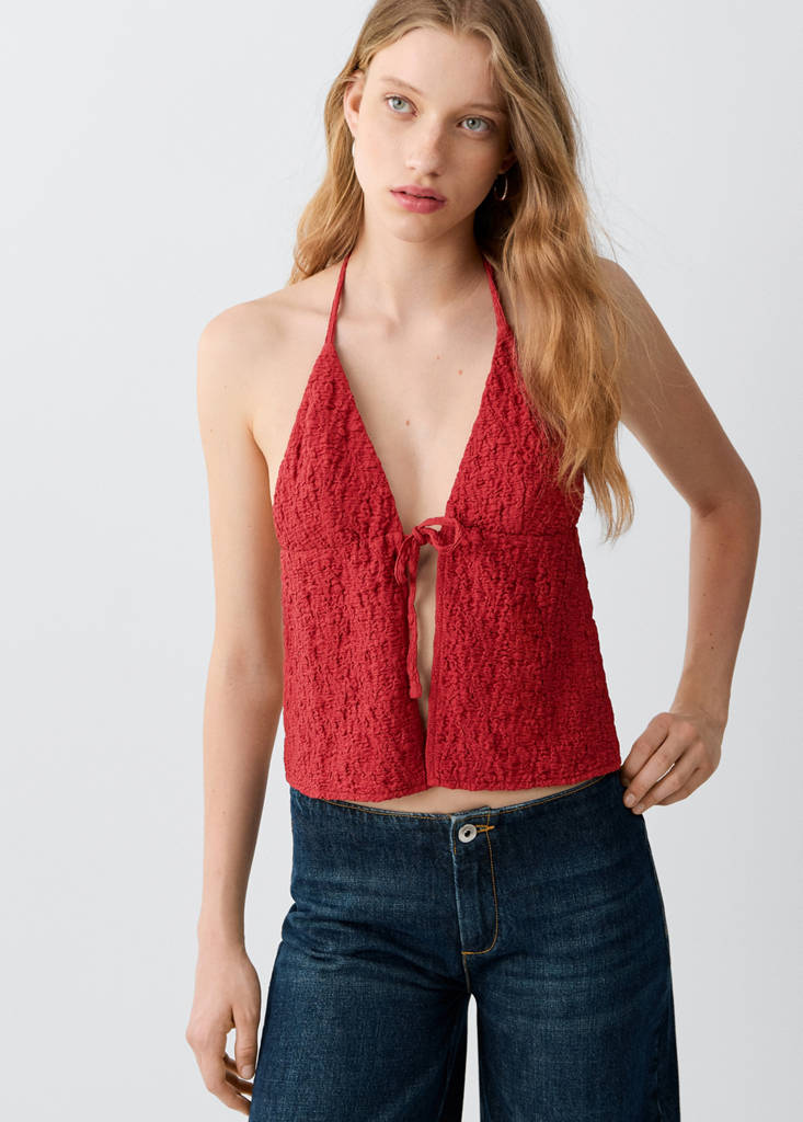 Open-back tie top — Burgundy