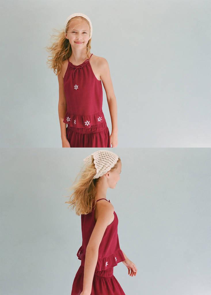 Halter top with embroidered details — Burgundy