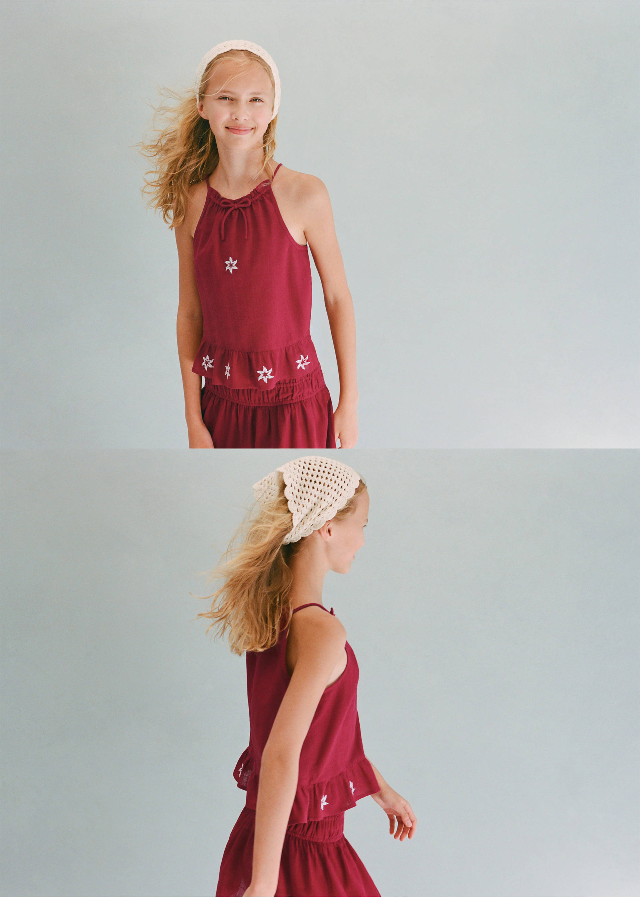 Halter top with embroidered details - General plane, Burgundy. Ref: 37051429-00.