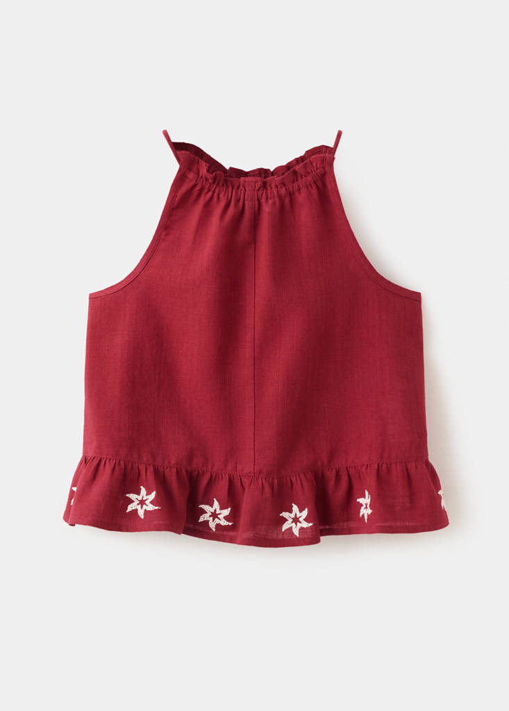 Halter top with embroidered details — Burgundy
