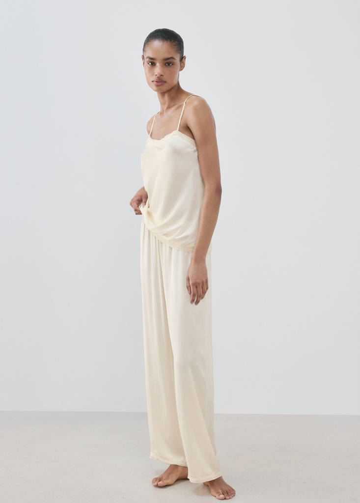 Satin lace-trim pyjama trousers — Ivory White