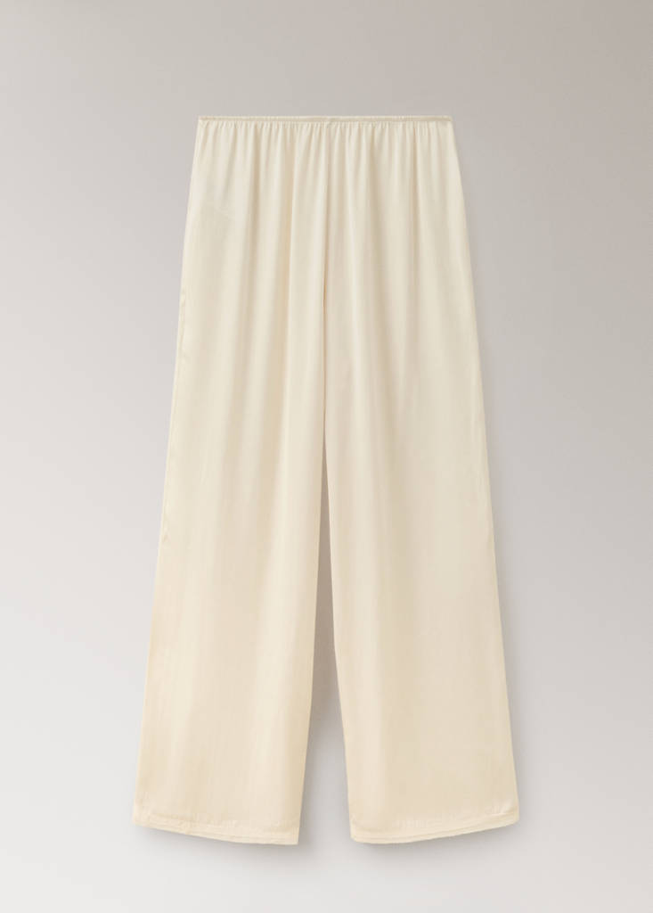 Satin lace-trim pyjama trousers — Ivory White