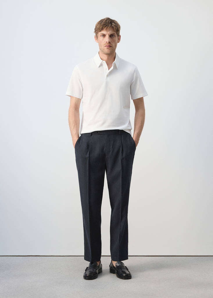 Slim fit cotton piqué blend polo — White