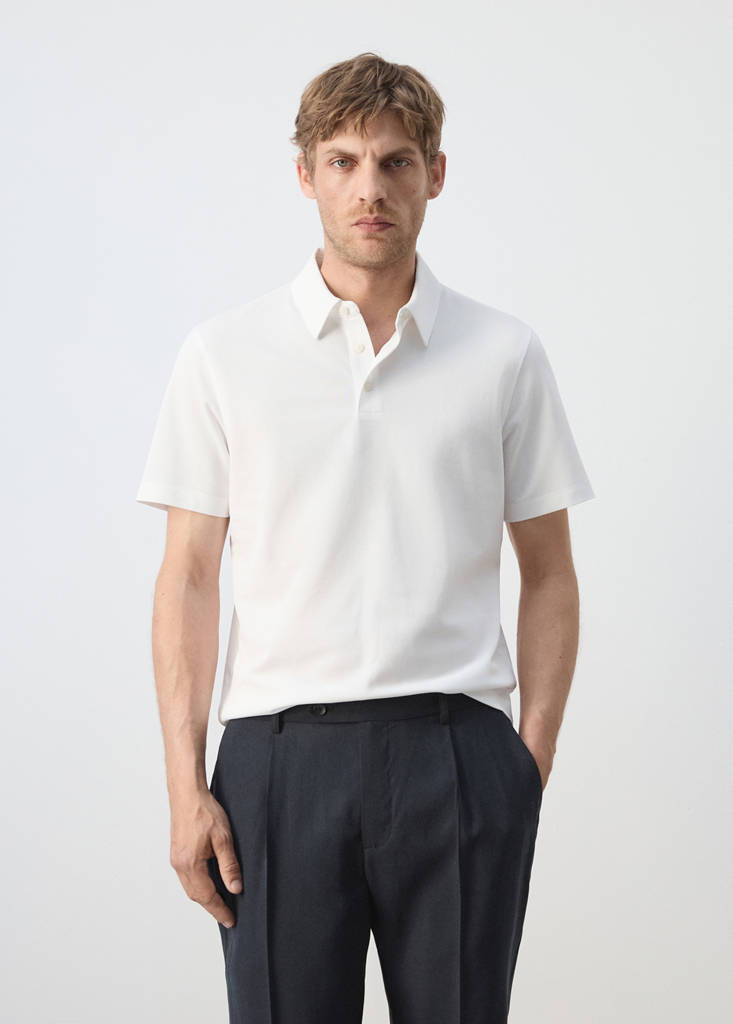 Slim fit cotton piqué blend polo — White