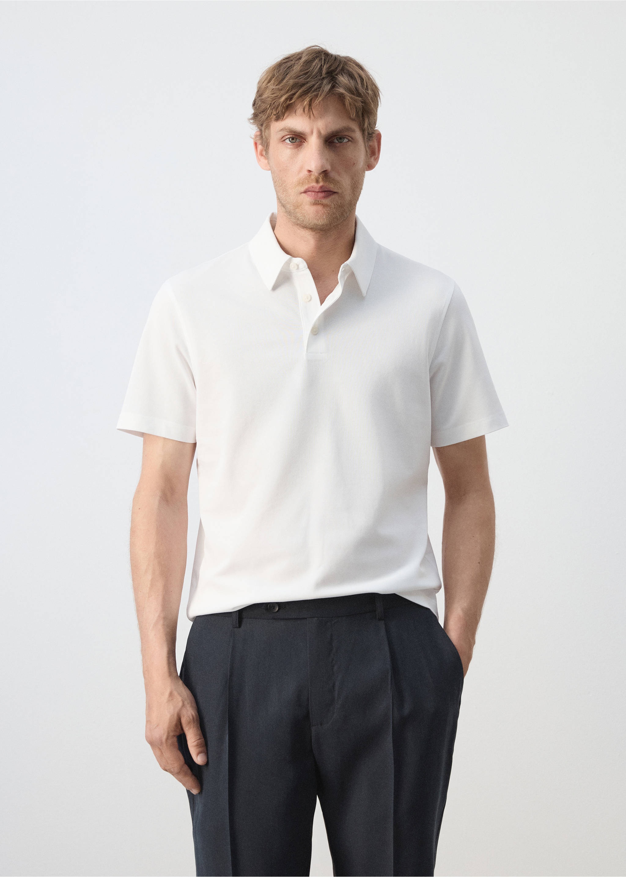 Slim-fit cotton-piqué polo shirt - Medium plane, White. Ref: 37051434-00.