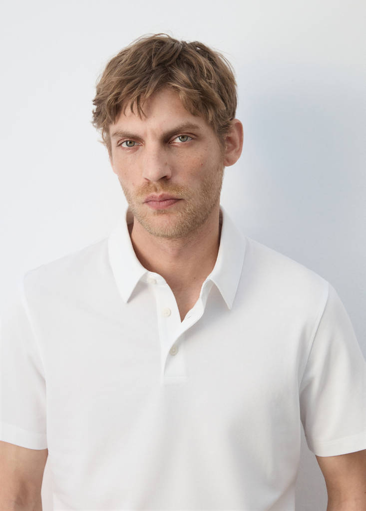 Slim fit cotton piqué blend polo — White