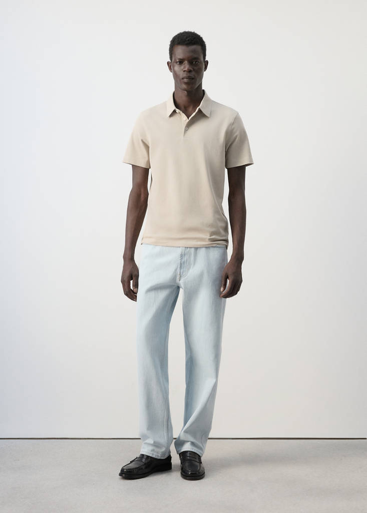 Slim fit cotton piqué blend polo — Ivory White