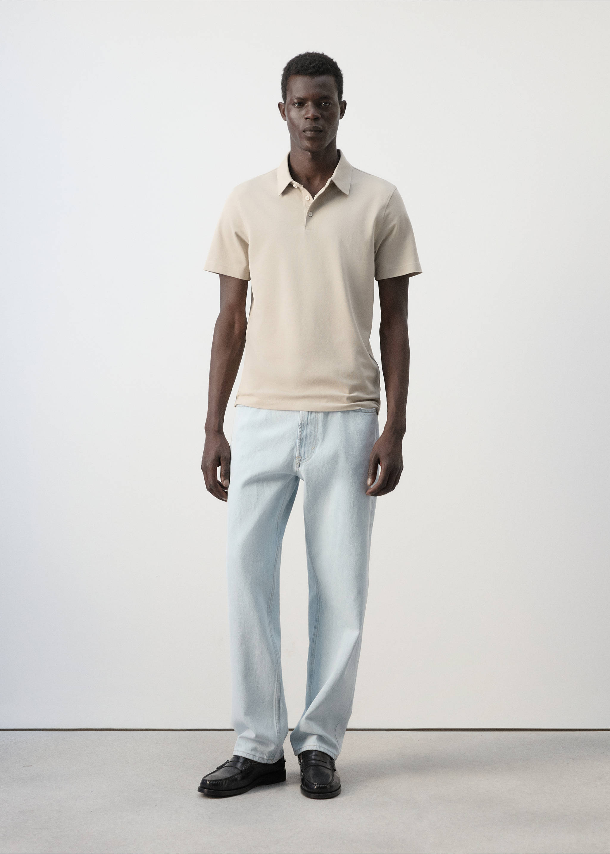 Slim-fit cotton-piqué polo shirt - General plane, Ivory White. Ref: 37051434-00.