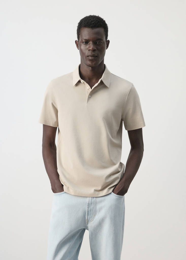 Slim fit cotton piqué blend polo — Ivory White
