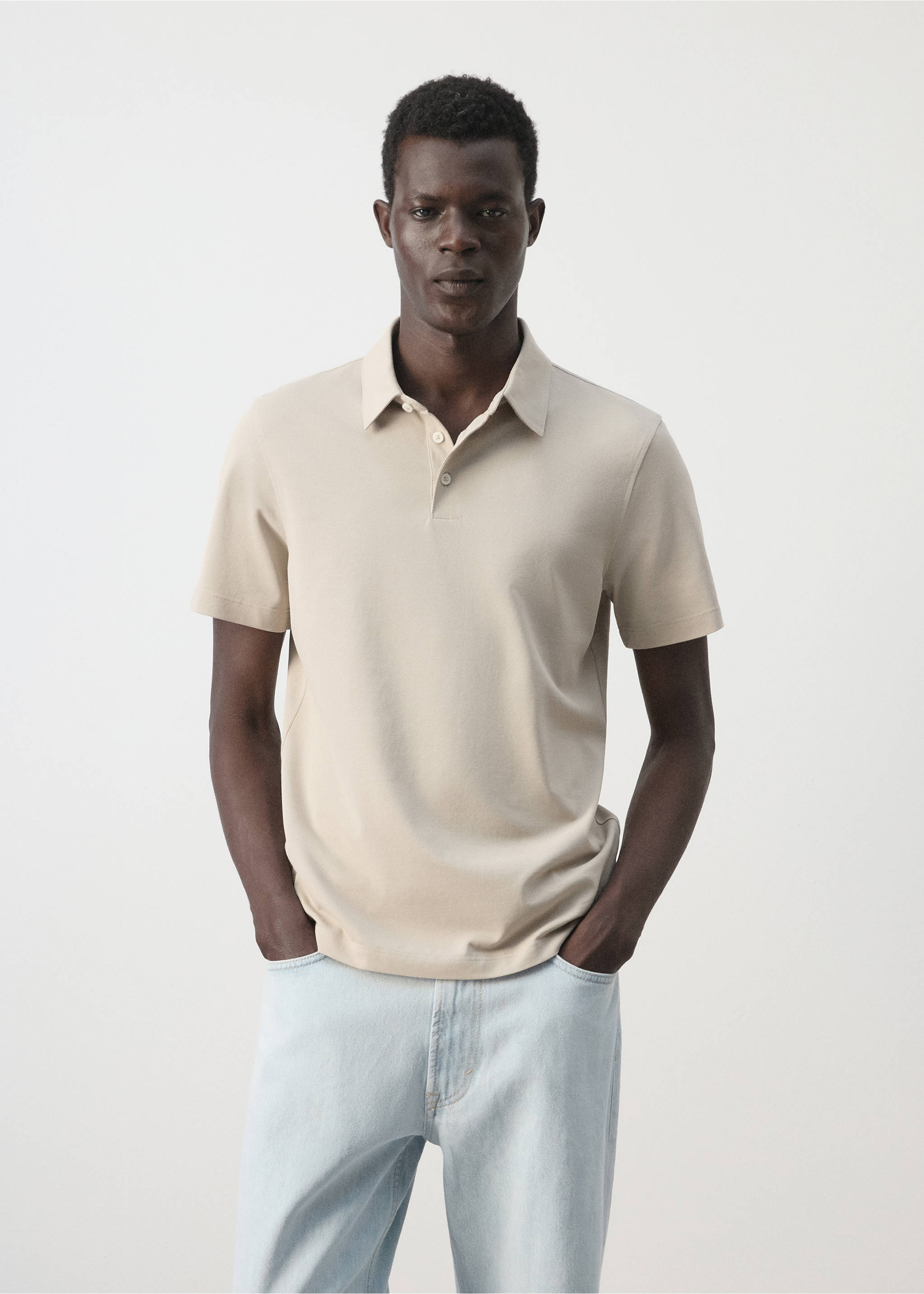 Slim-fit cotton-piqué polo shirt - Medium plane, Ivory White. Ref: 37051434-00.