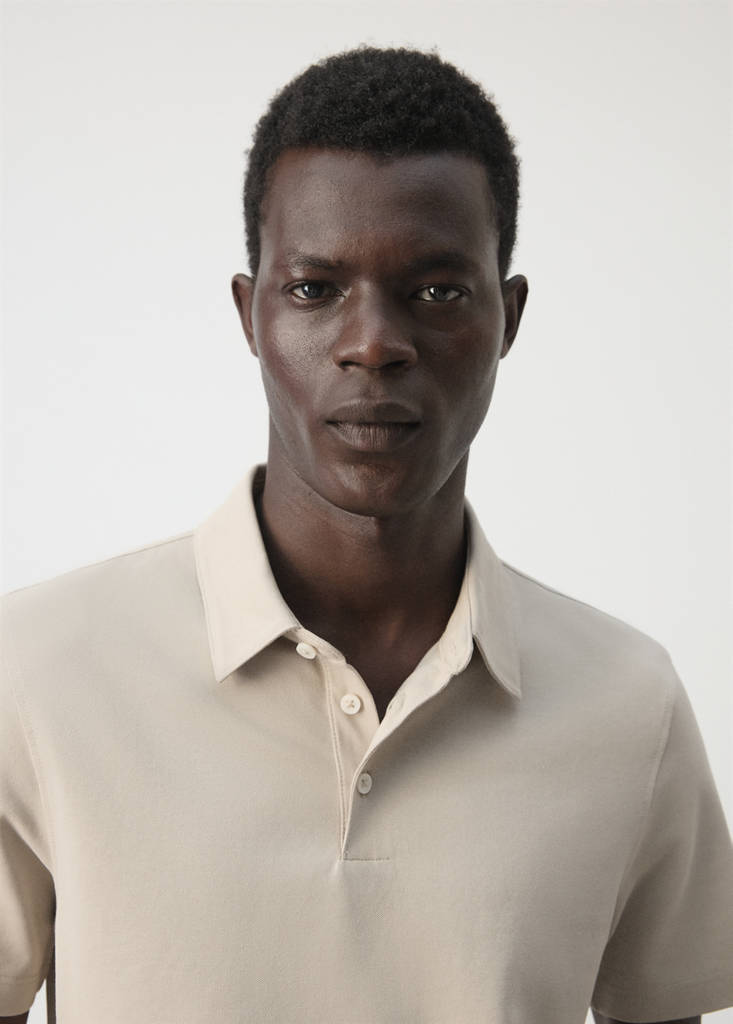 Slim fit cotton piqué blend polo — Ivory White