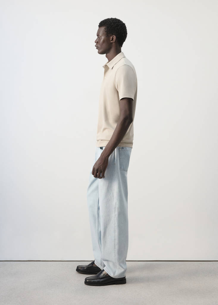 Slim fit cotton piqué blend polo — Ivory White