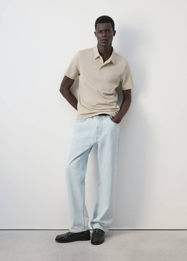 Slim fit cotton piqué blend polo — Ivory White