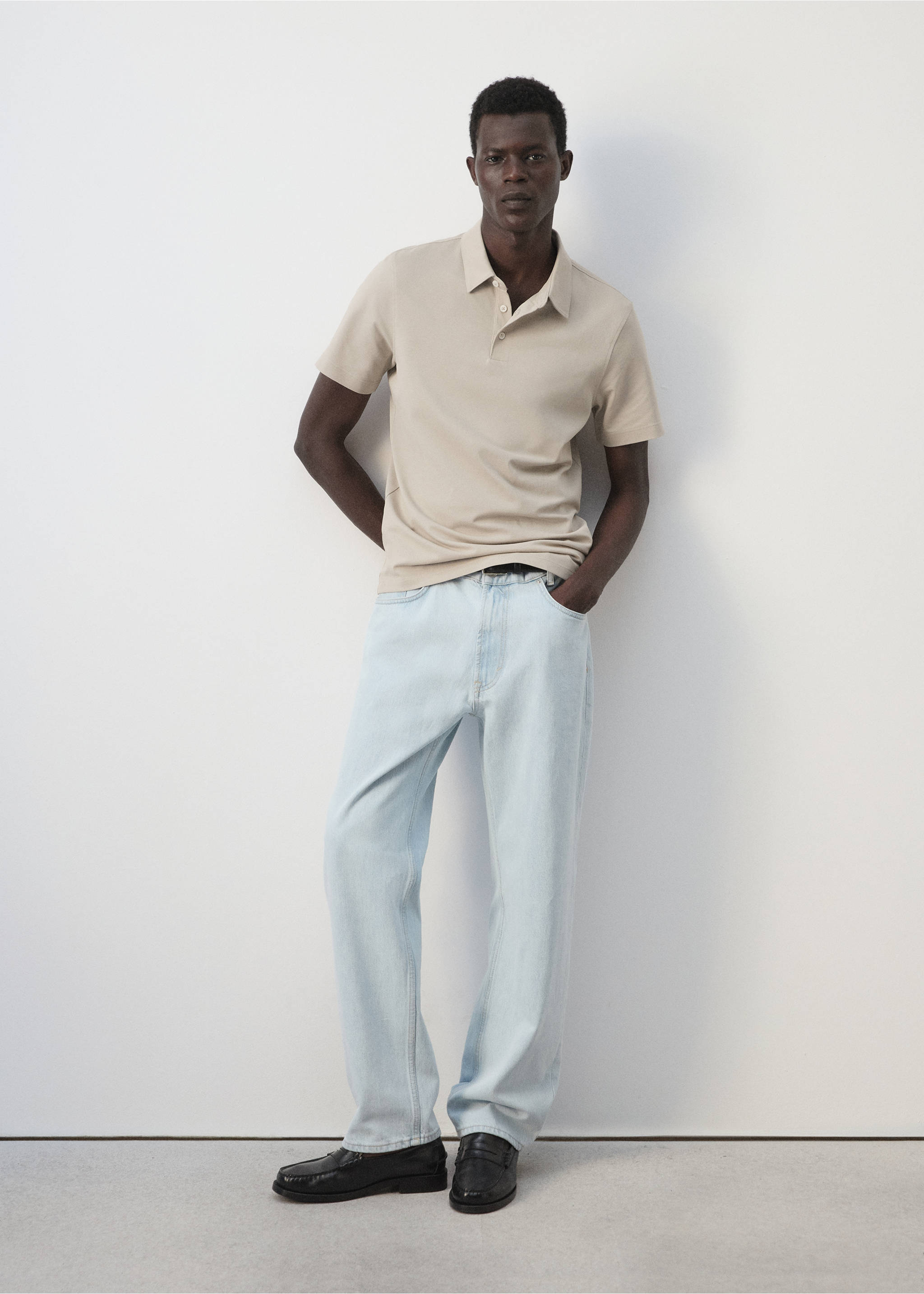 Slim-fit cotton-piqué polo shirt - Details of the article 2, Ivory White. Ref: 37051434-00.