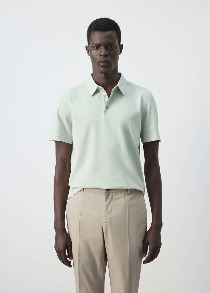 Slim fit cotton piqué blend polo — Pastel Green