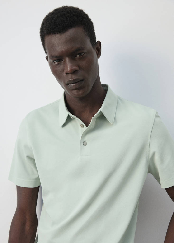 Slim fit cotton piqué blend polo — Pastel Green