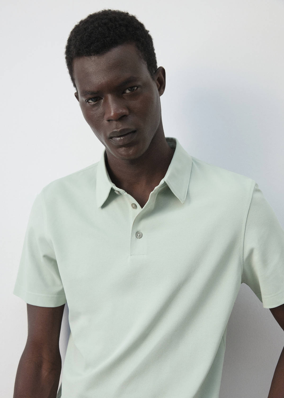 Slim fit cotton piqué blend polo — Pastel Green