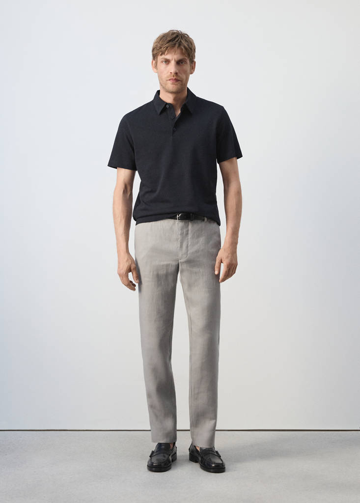 Slim fit cotton piqué blend polo — Navy