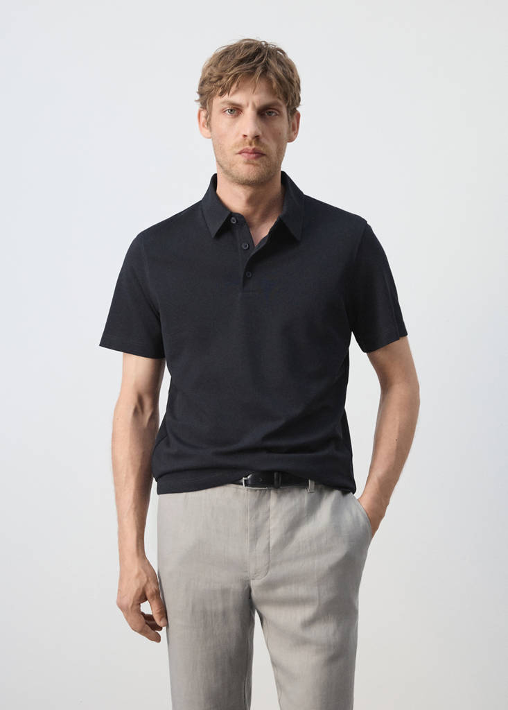 Slim fit cotton piqué blend polo — Navy