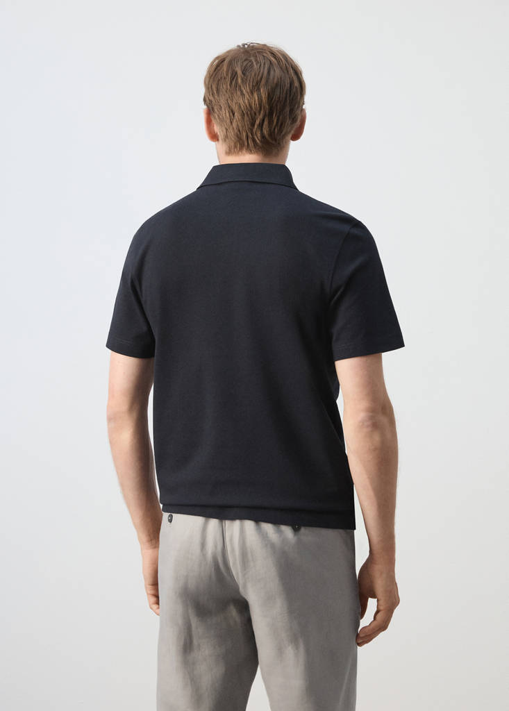 Slim fit cotton piqué blend polo — Navy