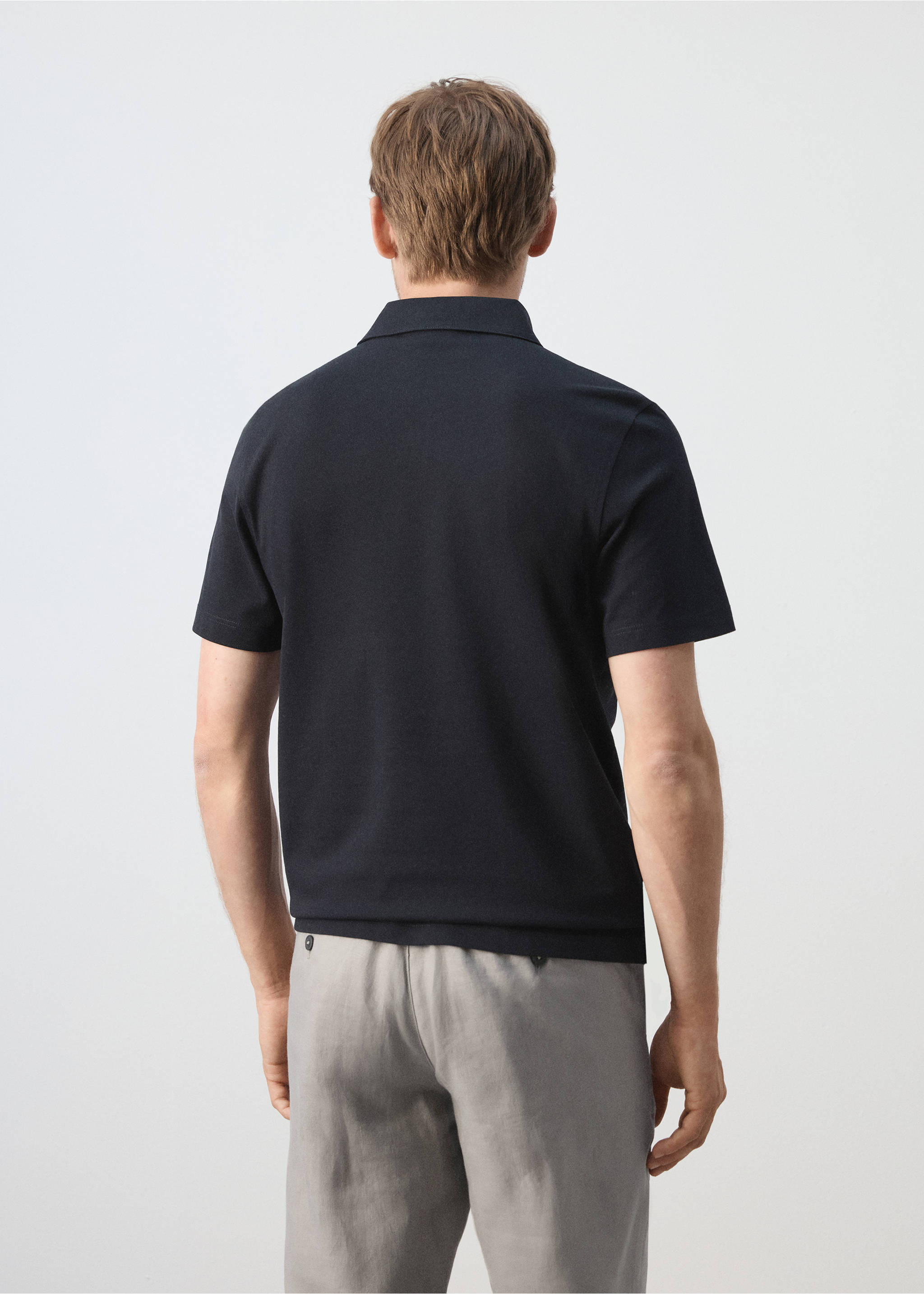 Slim-fit cotton-piqué polo shirt - Reverse of the article, Navy. Ref: 37051434-00.